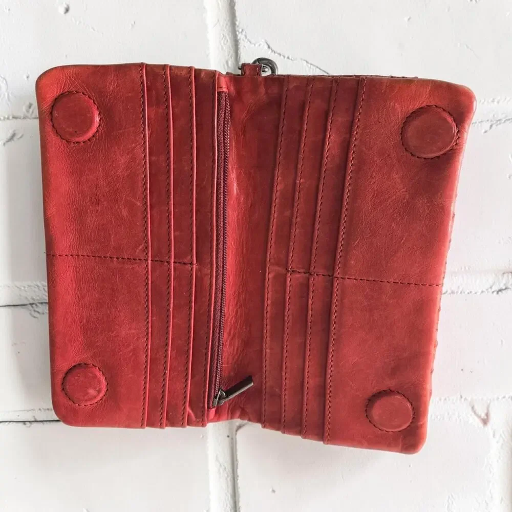 Vilenca Holland Wallet Red Leather Woven Soft Pocket Slots Basketweave Organizer